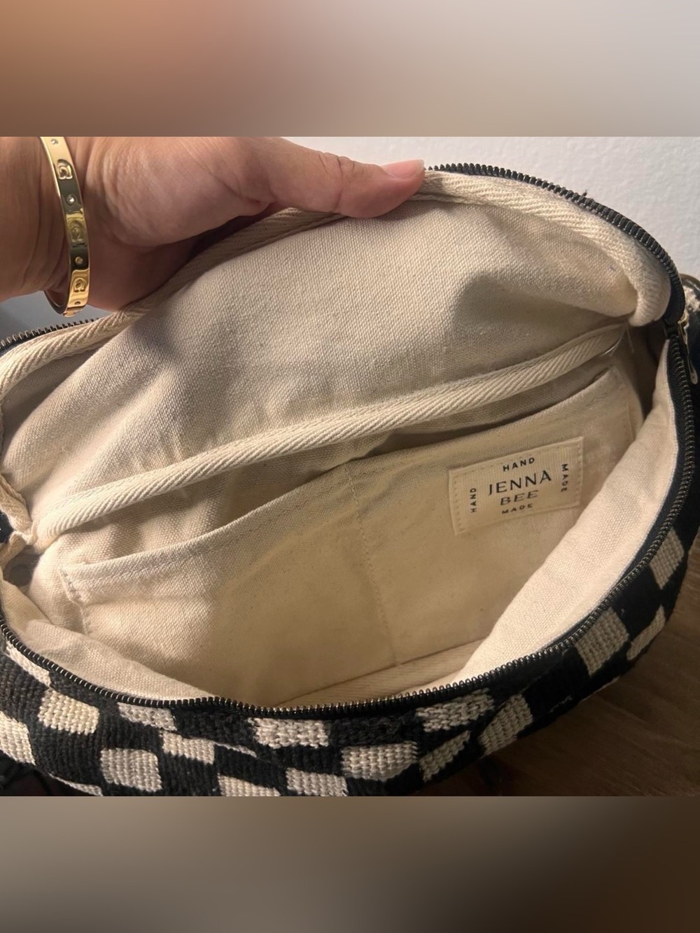 Jenna Bee checkered sling bag black & Cream - Picture 4 of 8